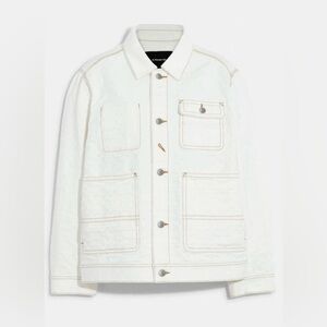 Coach Men's Size Medium Monogram Signature Denim Jacket in White MSRP $595 NWT